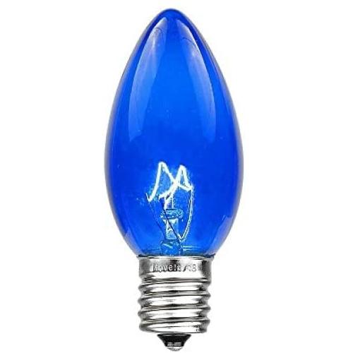 Novelty Lights 25 Pack C9 Outdoor Christmas Replacement Bulbs, Blue, E17/C9 Intermediate Base, 7 Watt