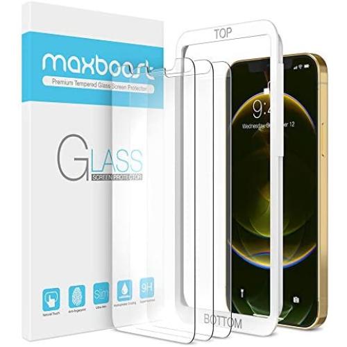 Maxboost Screen Protector Compatible with iPhone 12 Pro Max Screen Protector - 3 Pack, Tempered Glass Film for Apple iPhone 12 pro max 6.7-inch 2020 (w/Alignment Case Tool included)