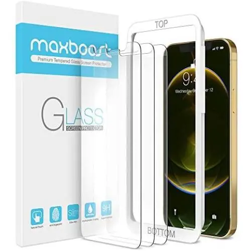 Maxboost Screen Protector Compatible with iPhone 12 Pro Max Screen Protector - 3 Pack, Tempered Glass Film for Apple iPhone 12 pro max 6.7-inch 2020 (w/Alignment Case Tool included)