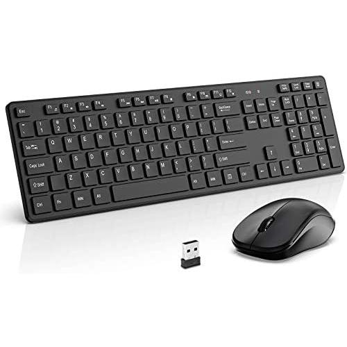 Wireless Keyboard and Mouse Combo, WisFox 2.4G Full-Size Wireless Keyboard Mouse Combo, USB Keyboard Silent Ergonomic Mouse and Keyboard for PC Laptop Desktop Windows (Black)