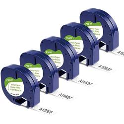 Aonomi Compatible Label Tape Replacement for DYMO Letratag Refills 91330 10697 Self-Adhesive Paper LT Tape for DYMO LetraTag Plus LT-100T LT-100H QX50 Label Maker, 1/2 Inch x 13 Feet, 5-Pack