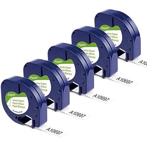 Aonomi Compatible Label Tape Replacement for DYMO Letratag Refills 91330 10697 Self-Adhesive Paper LT Tape for DYMO LetraTag Plus LT-100T LT-100H QX50 Label Maker, 1/2 Inch x 13 Feet, 5-Pack