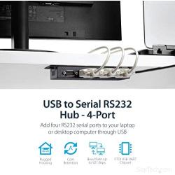 StarTech.com 4 Port USB to Serial RS232 Adapter - Wall Mount - Din Rail - COM Port Retention - FTDI USB to DB9 RS232 Hub (ICUSB2324I),Black