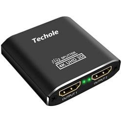 HDMI Splitter 1 in 2 Out - Techole 4K Aluminum Ver1.4 HDCP, Powered HDMI Splitter Supports 3D 4K@30HZ Full HD1080P for Xbox PS4 PS3 Fire Stick Roku Blu-Ray Player Apple TV HDTV