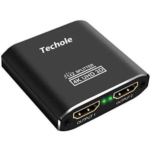HDMI Splitter 1 in 2 Out - Techole 4K Aluminum Ver1.4 HDCP, Powered HDMI Splitter Supports 3D 4K@30HZ Full HD1080P for Xbox PS4 PS3 Fire Stick Roku Blu-Ray Player Apple TV HDTV
