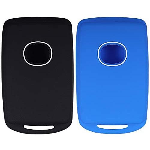 Lcyam Remote Key Fob Covers Durable Silicone Case Fits for 4 Button Keys on Side 2019 2020 Mazda 3 CX-30 CX-5 CX-9 Mazda 6 (Black Blue)
