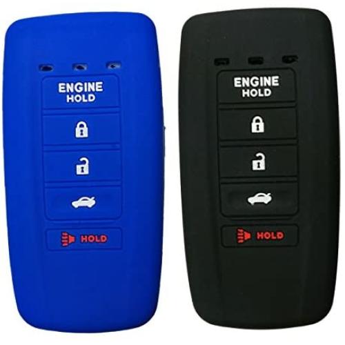 2Pcs Coolbestda Rubber Smart Key Fob Full Cover Case Skin Jacket Remote Shell Protector for Acura MDX RDX RLX ILX TLX KR537924100 5 Buttons Key Black Blue
