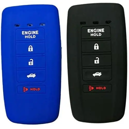 2Pcs Coolbestda Rubber Smart Key Fob Full Cover Case Skin Jacket Remote Shell Protector for Acura MDX RDX RLX ILX TLX KR537924100 5 Buttons Key Black Blue