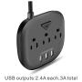 Power Strip 3 Outlets and 3 USB Ports with Switch Control, Desktop Charging Station with 5 ft Extension Cord, Compact for Nightstand, Office and Travel - Black