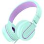 Elecder i36 Kids Headphones Children Girls Boys Teens Foldable Adjustable On Ear Headphones 3.5mm Jack Compatible Cellphones Computer Kindle MP3/4 School Tablet Green/Purple
