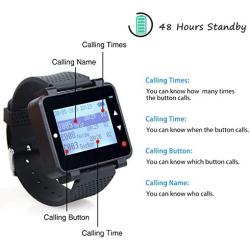 Retekess T128 Caregiver Pager,Nurse Call System,Sound Alert,Help Button,1 PC Watch Pager,5 PCS TD009 Call Buttons for Elderly,Patient,Disable