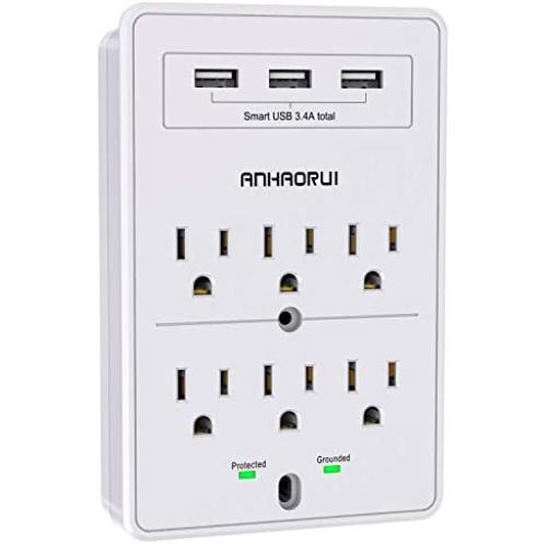 Multi Plug Outlet, Surge Protector, ANHAORUI Outlet Splitter with 6 Outlet Extender and 3 USB Ports (White)