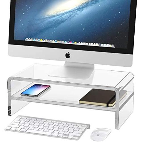 Egchi Clear Acrylic Monitor Stand 2 Tier, 5.5 Inches High Monitor Riser, Desk Organizer Shelf for Multi Media Computer PC Storage Laptop