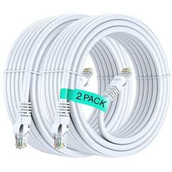 Ethernet Cable, 25 Feet. Cat 6 (2 Pack) High Speed LAN Network, Internet Cord RJ45. 25Ft Cat6, White, Cables Pure Copper, UL