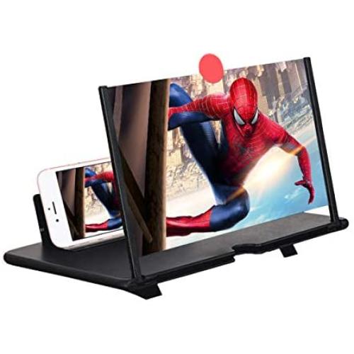 12'' Screen Magnifier –3D HD Mobile Phone Magnifier Projector Screen for Movies, Videos, and Gaming–Foldable Phone Stand with Screen Amplifier–Supports All Smartphones(Black)