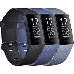 Pack 3 Silicone Bands for Fitbit Charge 4 / Fitbit Charge 3 / Charge 3 SE Replacement Wristbands for Women Men Small Large(Without Tracker) (Small: for 5.5''-7.1'' Wrists, Black+Navy Blue+Slate Grey)