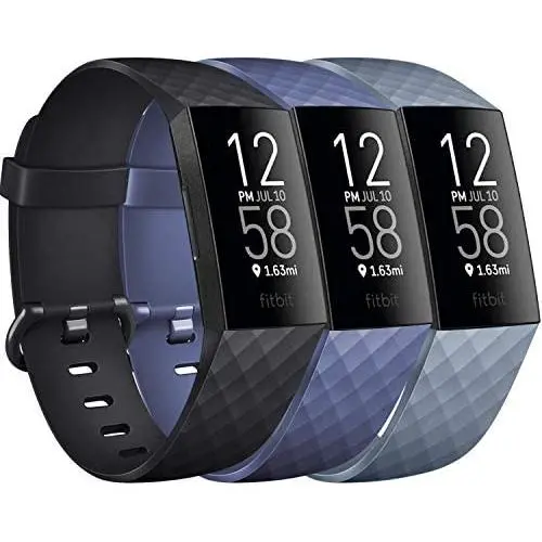 Pack 3 Silicone Bands for Fitbit Charge 4 / Fitbit Charge 3 / Charge 3 SE Replacement Wristbands for Women Men Small Large(Without Tracker) (Small: for 5.5''-7.1'' Wrists, Black+Navy Blue+Slate Grey)