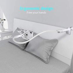 Saiji Gooseneck Cell Phone Holder, Clamp Universal Lazy Mount Clip Hands Free Flexible Long Arm Bracket Grip for 4.0-6.3 Phones Mobile Stand Baby Monitor for Desk, Bed, Office, Kitchen (White)
