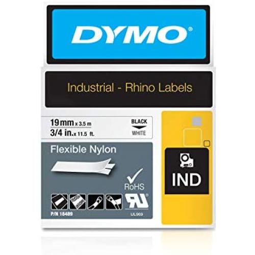DYMO Industrial Flexible Nylon Labels | Authentic DYMO Labels, For Labeling Wires, Cables and More (3/4'', Black on White)
