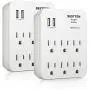 [2 Pack] BESTTEN 6-Outlet Wall Mount Surge Protector, 2.4A Dual USB Charging Ports, 15A/125V/1875W