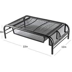 Halter Mesh Monitor Stand Computer Desk Riser Shelf with Side Compartment and Pull Out Drawer, Desk Organizer (2 Pack, Black)