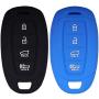 Lcyam Key Fob Cover Silicone Protection Case Remote Holder Fits for 2019 2020 Hyundai Kona Santa Fe Veloster Sonata Keyless Smart Key 4 Button (Black Blue)