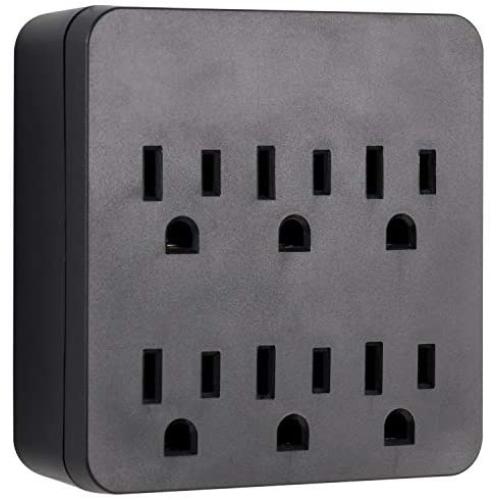 GE Pro 6-Outlet Surge Protector, 3-Prong Wall Adapter, Charging Station, 1020 Joules Protection Rating, Automatic Shutdown, 3-Prong, Black, 45821