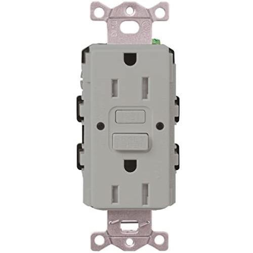 Lutron CAR-15-GFST-GR Claro 15 Amp Self-Testing Receptacle, Gray