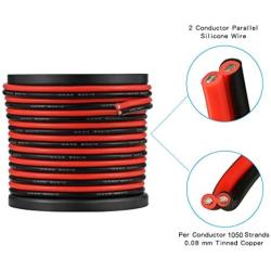 BNTECHGO 10 Gauge Flexible 2 Conductor Parallel Silicone Wire Spool Red Black High Resistant 200 deg C 600V for Single Color LED Strip Extension Cable Cord,model,50ft Stranded Copper Wire