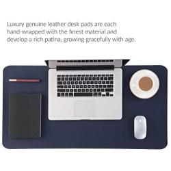 Bedsure Genuine Leather Desk Pad, Office Desk Mat Blotter on Top of Desks, Large Computer Desk Mat, Waterproof Non Slip Desk Pad Protector for Office and Home (Dark Blue,15.7x31.5 inches)