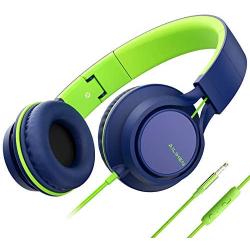 AILIHEN C8 (Upgraded) Headphones with Microphone and Volume Control Folding Lightweight Headset for Cellphones Tablets Smartphones Chromebook Laptop Computer PC Mp3/4 (Blue Green)