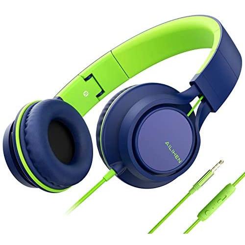 AILIHEN C8 (Upgraded) Headphones with Microphone and Volume Control Folding Lightweight Headset for Cellphones Tablets Smartphones Chromebook Laptop Computer PC Mp3/4 (Blue Green)