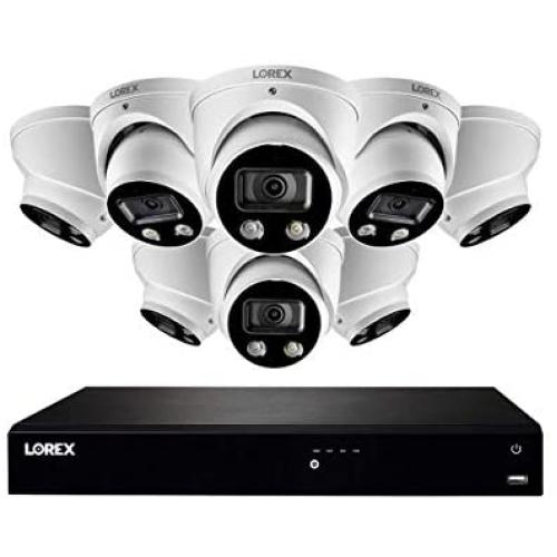 Lorex 4KSDAI168D-2 4K Smart Deterrence 16 Channel Surveillance System w/ N862A63B 4K 3TB NVR and 8 E892DD 4K Smart Deterrence Dome Cameras