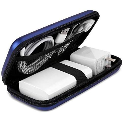 iMangoo Shockproof Carrying Case Hard Protective EVA Case Impact Resistant Travel 12000mAh Bank Pouch Bag USB Cable Organizer Earbuds Sleeve Pocket Accessory Smooth Coating Zipper Wallet Navy Blue