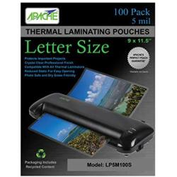 Apache Laminating Pouches, 5 mil, Letter Size, 100 Pack