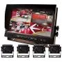 9'' AHD Truck Parking Backup System & Built-in DVR Surveillance IPS Screen 4 Cameras 4-Channel Separate 720P HD Recording for Truck Bus Trailer Motorhome 12V-24V No-Light Night Vision 4-PIN Shockproof