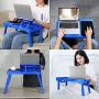 TeqHome Laptop Table for Bed, Adjustable Laptop Bed Desk with Fan, 4 USB Ports, Portable Lap Desk with Foldable Legs, Laptop Stand for Couch Sofa Bed Tray with LED Light, Storage, Mouse Pad - Blue