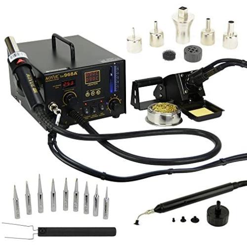 Aoyue 968A+ Professional SMD Digital Hot Air Rework Station with a Soldering Iron and Vacuum Pickup