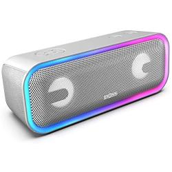 DOSS SoundBox Pro+ Wireless Bluetooth Speaker with 24W Impressive Sound, Booming Bass, Wireless Stereo Pairing, Mixed Colors Lights, IPX5 Waterproof, 15 Hrs Battery Life, 66 ft Bluetooth Range -Grey
