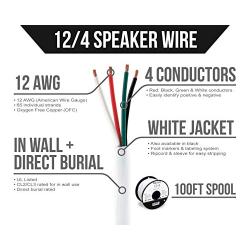 Voltive 12/4 Speaker Wire - 12 AWG/Gauge 4 Conductor - UL Listed in Wall (CL2/CL3) and Outdoor/In Ground (Direct Burial) Rated - Oxygen-Free Copper (OFC) - 100 Foot Spool - White