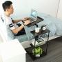 DOEWORKS Overbed Table with Wheels, Height Adjustable Tray Side Table for Bed or Sofa Laptop Desk, Moveable Sofa Table, Walnut