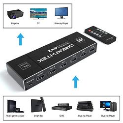 HDMI Matrix 4x2 Switch 4K@60Hz 4:4:4, Audio EDID Extractor with IR Remote Control, HDR Dolby Vision SPDIF 5.1CH & Optical & L/R 3.5mm Output, HDMI2.0 Video Switcher Splitter 3D 1080P