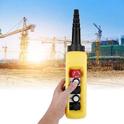 4 Directions Hoist Push Button Switch, 4 Buttons Crane Lifting Pendant Controller with Emergency Stop Button for Hoist and Crane
