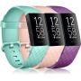 Pack 3 Silicone Bands for Fitbit Charge 4 / Fitbit Charge 3 / Charge 3 SE Replacement Wristbands for Women Men Small Large(Without Tracker) (Large: for 7.1''-8.7'' Wrists, Purple+Mint Green+Pink)