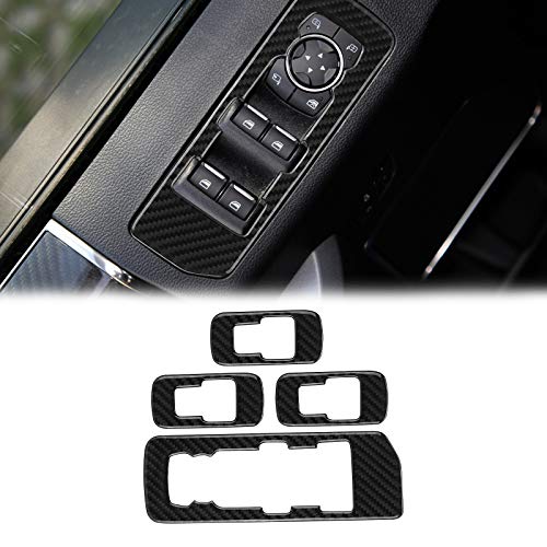 LANZMYAN Window Lift Control Panel Sticker Carbon Fiber Door Window Lock Switch Trim Cover Interior Accessories for Ford F150 2015 2016 2017 2018 2019 2020 Black 4PCS