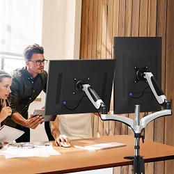 Huanuo Dual Monitor Stand - Height Adjustable Monitor Mount Fit Two 13 to 27 Inch Flat, Curved Computer Screen, Double Gas Spring Arm Desk VESA Bracket with Clamp, Grommet Mounting Base