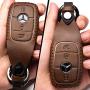 Leather Mercedes-Benz Key Fob Cover, Suit for Keyless Remote Control for Benz A C E S Class Series and GLK CLA GLA GLC GLE CLS SLK AMG Series etc (A-Brown)