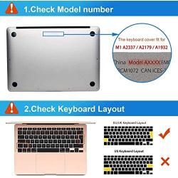 Applefuns Hard Shell Case Compatible with 2020 2019 2018 MacBook Air 13 inch M1 A2337 A2179 A1932 with Retina Display Touch ID + Keyboard Skin Cover + Screen Protector,Black