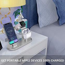 OLEBR 3 in 1 Charging Stand Compatible with iWatch Series 6/SE/5/4/3/2/1, AirPods Pro and iPhone Series 12/11 Series/Xs/X Max/XR/X/8/ 8P/7/7P/6S/6S Plus(Original Charger & Cables Required) Silver