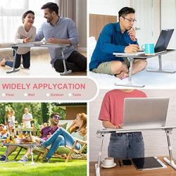 Laptop Desk for Bed, Sopownic Laptop Bed Tray Table Adjustable Height Foldable Legs, Portable Stand Bed Desk for Notebook Ipad, Wooden Tablet Table for Couch/Sofa, Ideal for Breakfast/Working/Picnic